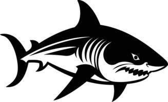 A bold, black and white illustration of a shark in a dynamic pose vector