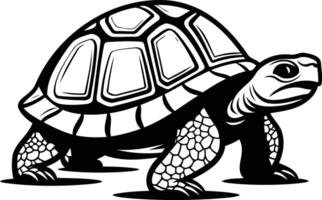 Black and white illustration of a turtle with a detailed shell and bold lines vector