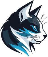 A sleek and stylized cat head with striking blue eyes, perfect for logos, branding, and pet-related designs vector