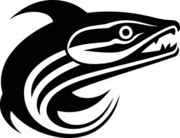 A bold, black and white illustration of a fish with a fierce expression vector