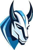 A bold and modern logo featuring a stylized bull's head in blue and white vector