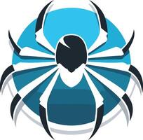 A bold and graphic spider logo design with a blue circular background, perfect for tech, security, or gaming brands seeking a powerful and eye-catching identity vector