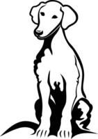 A simple yet striking black and white silhouette of a dog sitting with its head turned slightly to the side vector