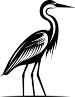 A simple yet elegant black and white illustration of a heron, perfect for creating logos, branding elements, or decorative prints vector