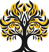 Stylized Tree with Yellow and Black Foliage vector