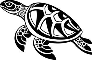 A stylish black and white silhouette of a stylized turtle with detailed intricate patterns vector