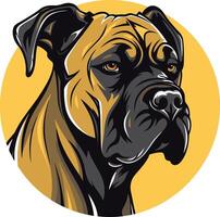 A powerful and imposing illustration of a bullmastiff's head, showcasing its distinct features and strong gaze vector