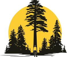 Silhouette of a Man Standing Before a Tall Tree vector
