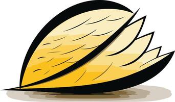 A stylized, cartoon-like illustration of a halved almond with a yellow and orange shell vector