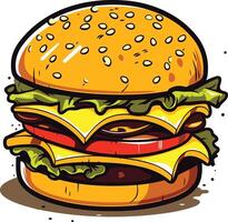 a delicious, cartoon-style hamburger with all the fixings vector