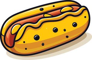 A cheerful and cartoonish illustration of a hot dog with mustard, perfect for adding a touch of fun to food-related designs vector