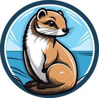 A charming illustration of a weasel sitting by the water, perfect for branding, logos, and nature-themed designs vector