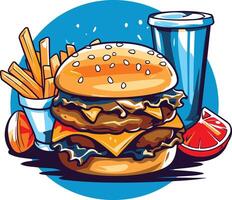 A Delicious Double Cheeseburger with Fries and a Drink vector