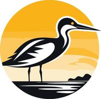 A stylized heron stands in a sunset landscape, perfect for eco-conscious brands and conservation organizations vector