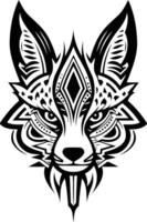 Intricate black and white fox head tattoo design with geometric patterns vector