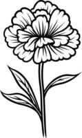 A simple black and white illustration of a flower with delicate petals and leaves vector