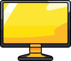 A simple, cartoon style illustration of a desktop monitor with a yellow screen vector