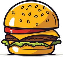 A cheerful cartoon burger with a smiling bun, perfect for menus, social media, and fun branding vector