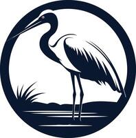 Elegant heron silhouette in a circular frame, perfect for branding, logos, and nature-themed designs vector