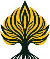 A stylized tree logo with intricate branching and deep roots, symbolizing growth, strength, and resilience vector