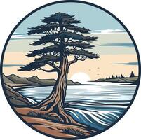 Sunset at the Coast with a Lone Tree vector