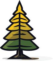 A simple, cartoon style evergreen tree with a yellow and green color scheme vector