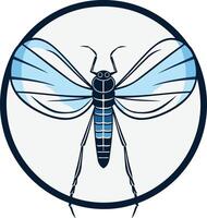 A stylized blue mayfly insect in a circular frame, ideal for nature, entomology, and environmental themes vector