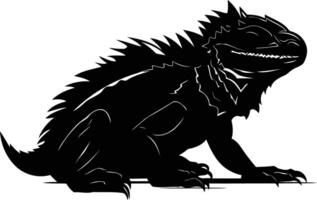 A striking silhouette of a lizard, its spiky back and reptilian features captured in stark black against a white background vector