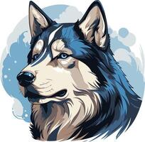 A striking, hand-drawn illustration of a siberian husky with piercing blue eyes, perfect for branding, apparel, and pet-related projects vector