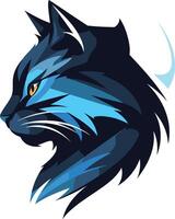A stylized, fierce cat profile in blue and black, perfect for branding, logos, or gaming vector