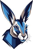 A bold and dynamic illustration of a rabbit's head, rendered in a striking blue and gray color scheme vector