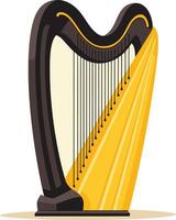 A classic harp illustration with a yellow fabric draped over the instrument, perfect for adding a touch of elegance and musicality to your designs vector
