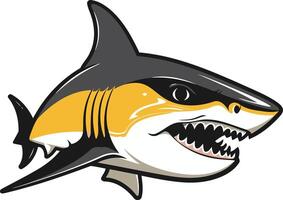 A fierce, cartoon-style great white shark with sharp teeth and a menacing expression vector