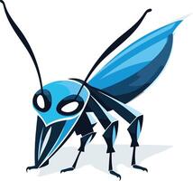A bold and stylized blue insect with sharp angles and a menacing expression vector