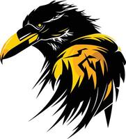 A striking black raven with yellow highlights, a powerful and symbolic image for branding, logos, and design projects vector