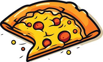 A cartoon style illustration of a single slice of pepperoni pizza with gooey cheese vector