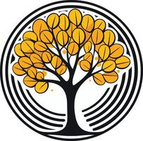 A stylized tree logo with a circular design and autumnal colors, perfect for environmental, nature, or community-based organizations vector