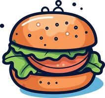 A colorful, cartoon-style illustration of a juicy burger, perfect for branding, social media, or app design vector