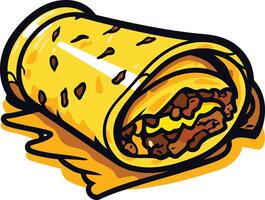 A cartoon illustration of a delicious looking burrito, perfect for restaurant menus, food blogs, and social media posts about mexican cuisine vector