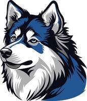A detailed illustration of a siberian husky head, perfect for use as a logo, mascot, or design element for brands looking for a loyal, intelligent, and adventurous image vector