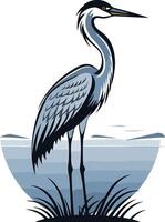 A stylized illustration of a heron standing in a marsh, perfect for logos, branding, or nature-themed designs vector