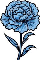 A single blue carnation flower with a simple stem and leaves vector
