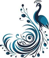 Peacock with Swirling Feathers vector