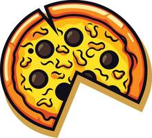 A cartoon style pizza with a slice missing vector
