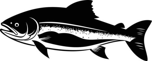 Bold black silhouette of a salmon, ideal for branding, logos, or design projects with a nature-inspired aesthetic vector