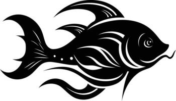 A stylized black and white illustration of a fish with an abstract, flowing design vector