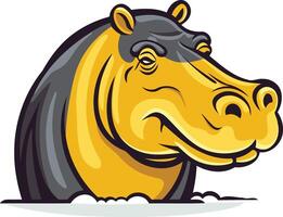 A cartoon illustration of a grumpy looking hippopotamus peeking over a white surface, with a bold, yellow and black color scheme vector