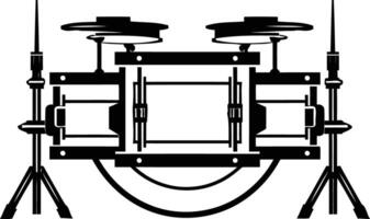 Simple black and white illustration of a drum set, perfect for design projects related to music, performance, or entertainment vector