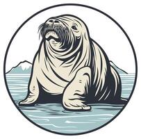 Walrus Illustration with Mountain Background vector