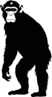 Black and white silhouette of a chimpanzee standing on a white background vector